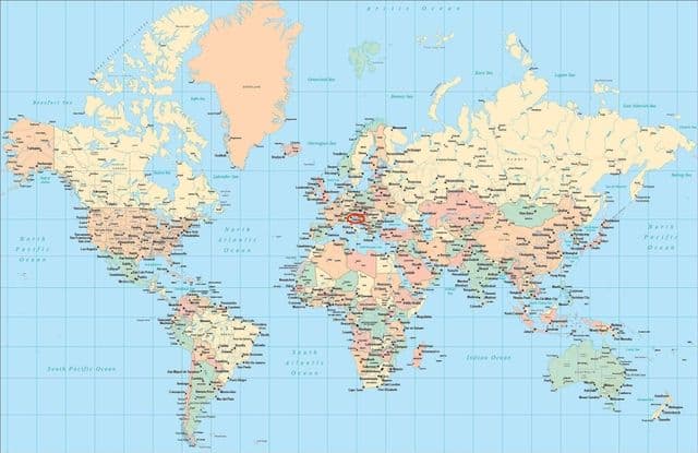 世界地図上のヴェネツィアの位置